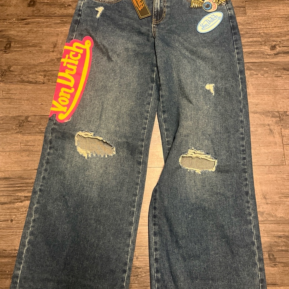 Von Dutch Blue Denim Jeans with Orange Logo Tag